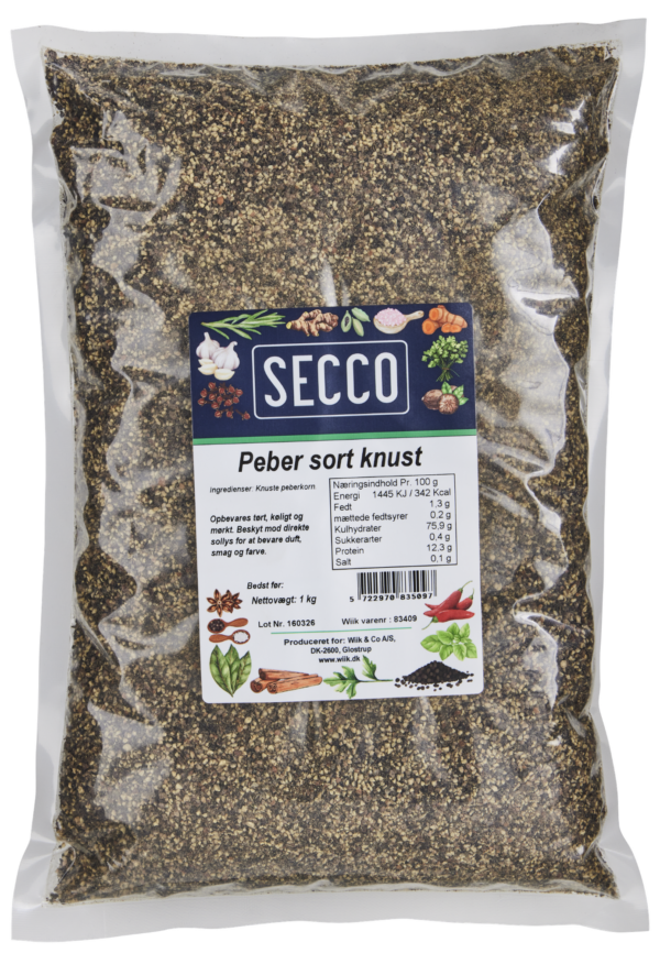 Peber sort knust Secco 8x1kg (Kasse - 8 stk)