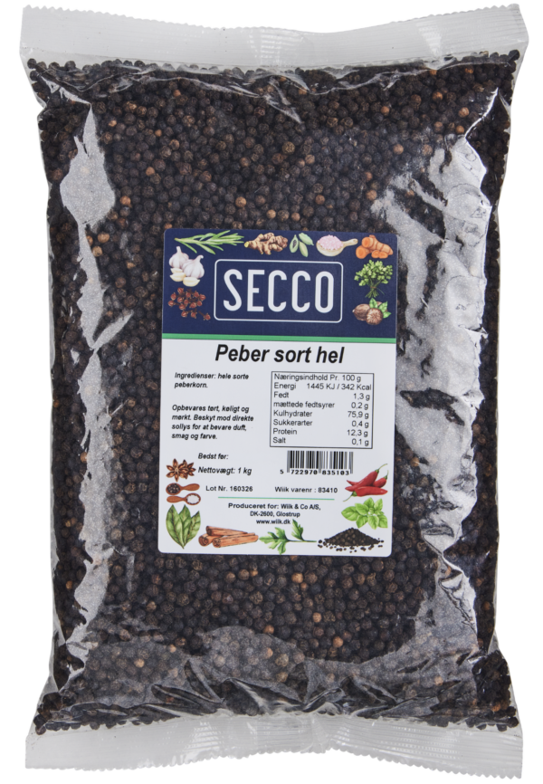 Peber sort hel Secco 8x1kg (Kasse - 8 stk)