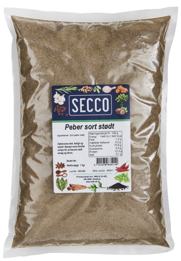 Peber sort stødt Secco 8x1kg (Kasse - 8 stk)